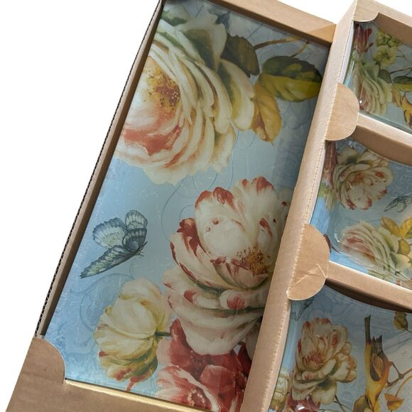 NEW Spring Romance 5-Piece Glass Serving Set Blue Floral Platters Bowls - Picture 11 of 11